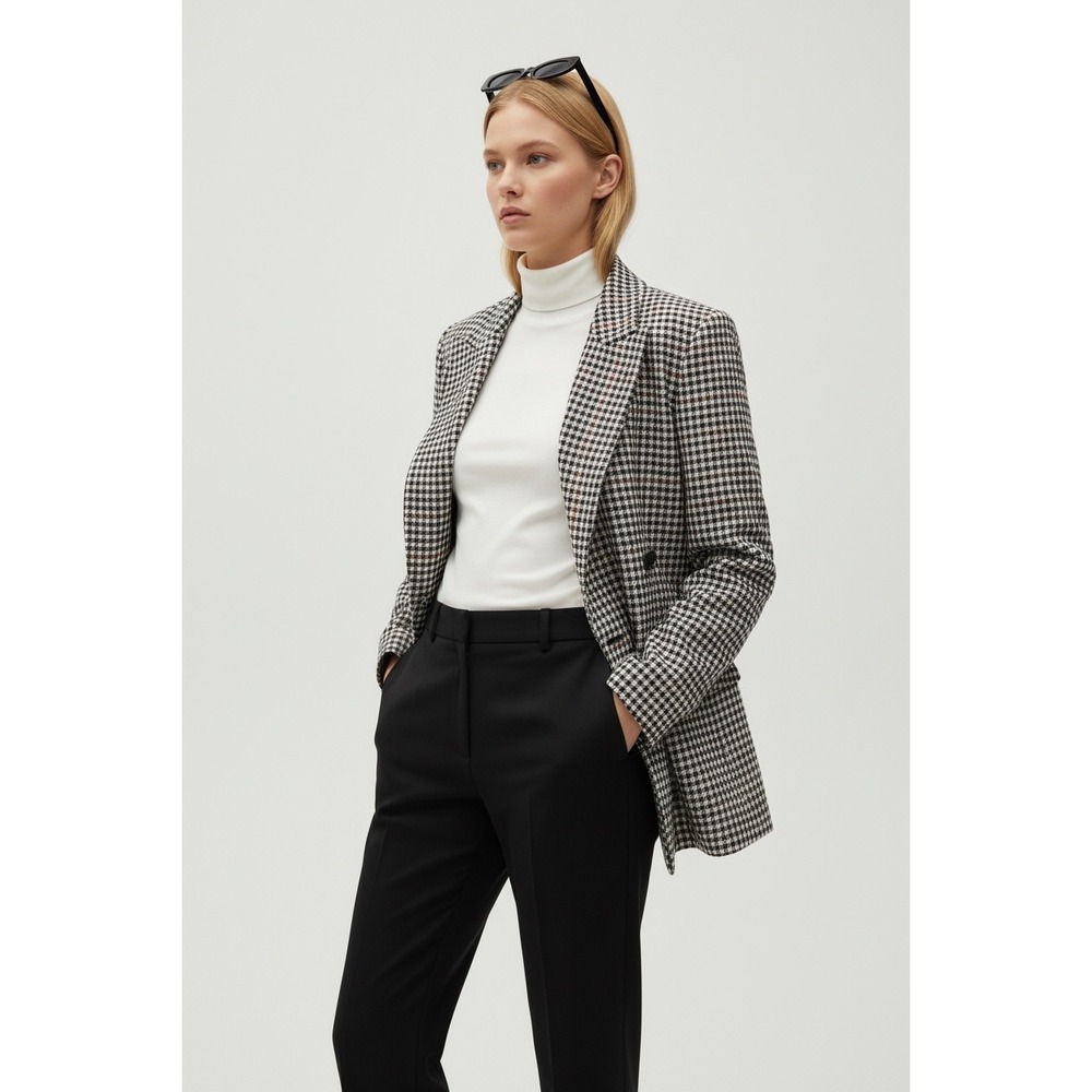 Westbury Houndstooth‎ Oversized Women's Wool Blazer Double Breasted Size Large